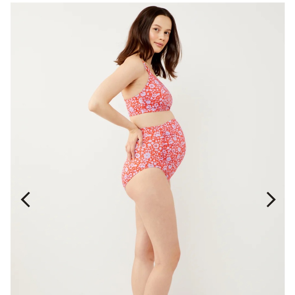 A Pea in the Pod Coral Floral Maternity Bikini Set